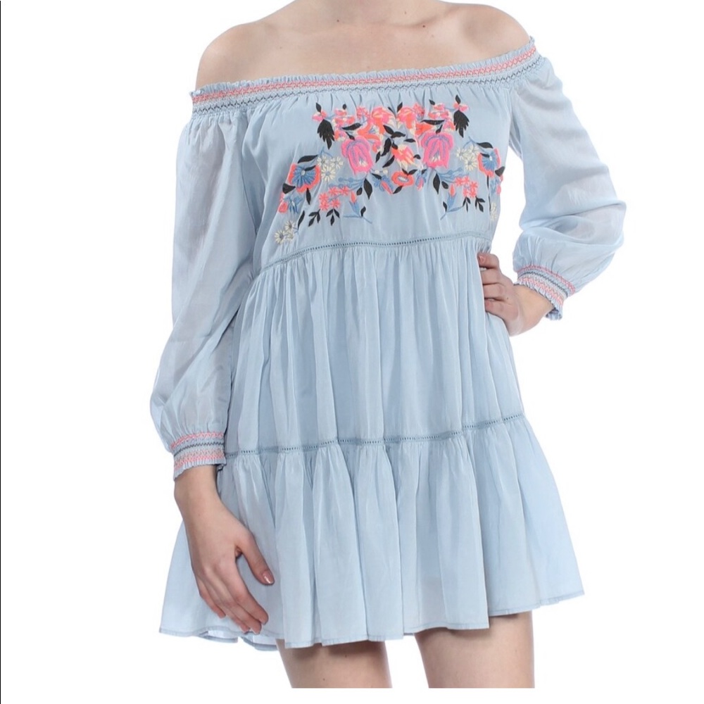 Free People Sunbeams Mini Dress baby blue